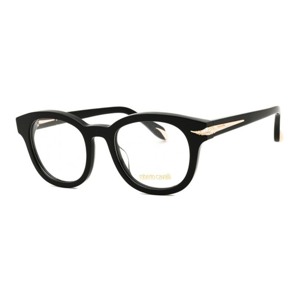 Roberto Cavalli Eyeglasses Round Full Rim, Shiny Black Frame and Clear Demo